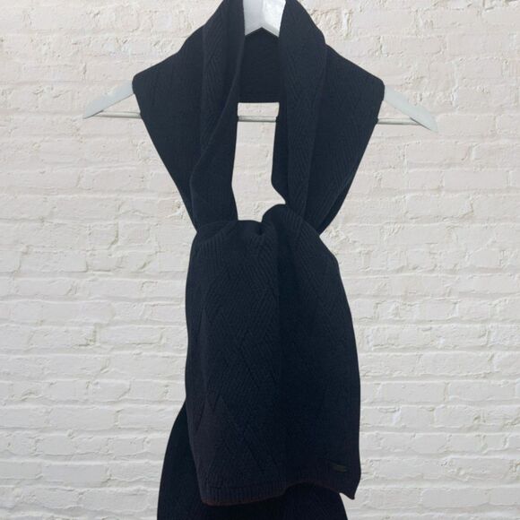 Ted Baker Wool Blend Knitted Scarf Men's Rectangle Classic Dark Grey Purple Hue - Picture 3 of 12